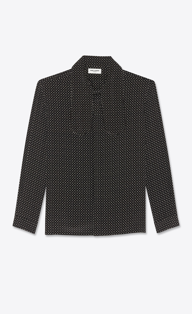 SAINT LAURENT lavallière-neck shirt in geometric dotted silk crepe de chine outlook