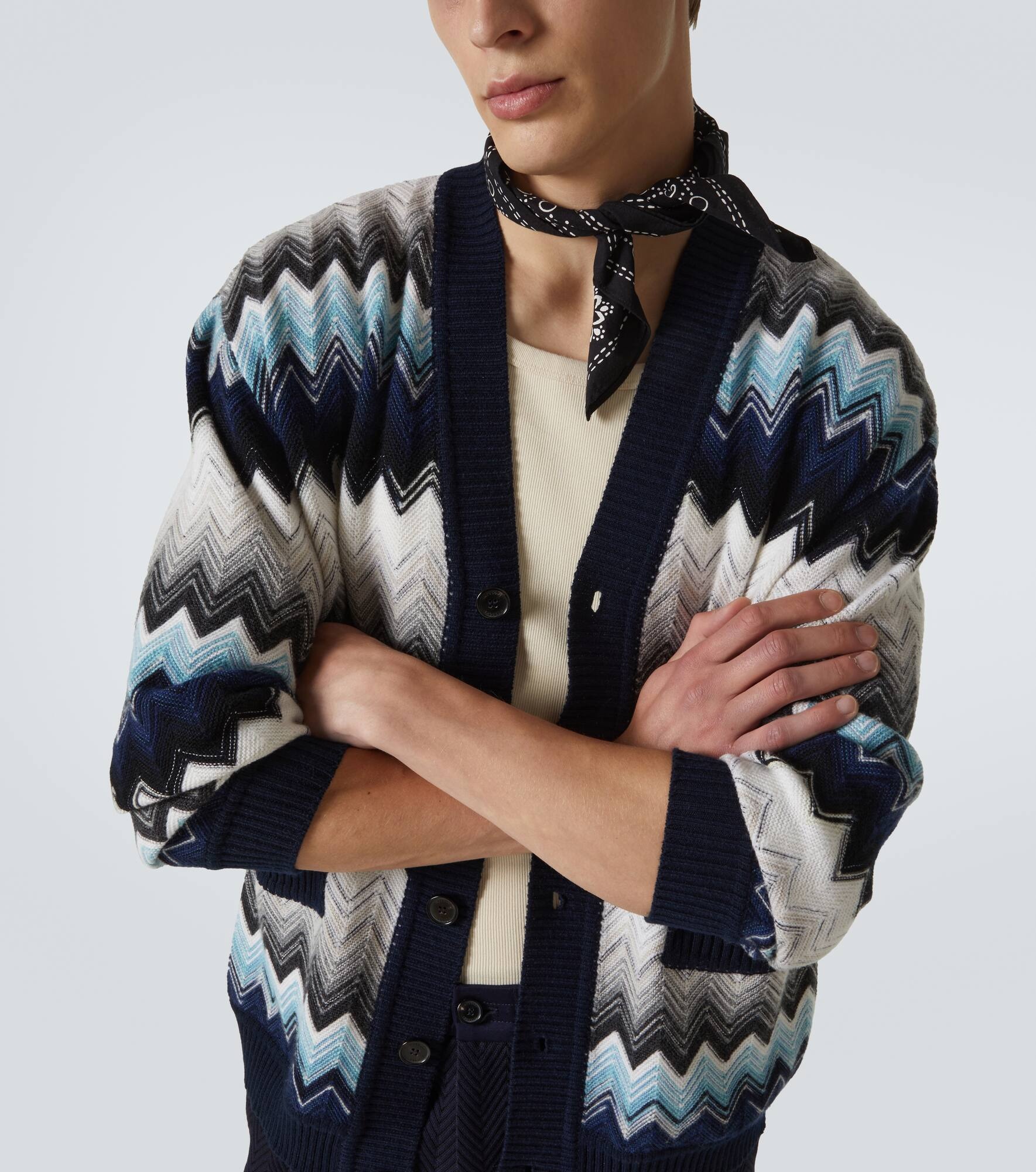 Zigzag wool and cotton cardigan - 5