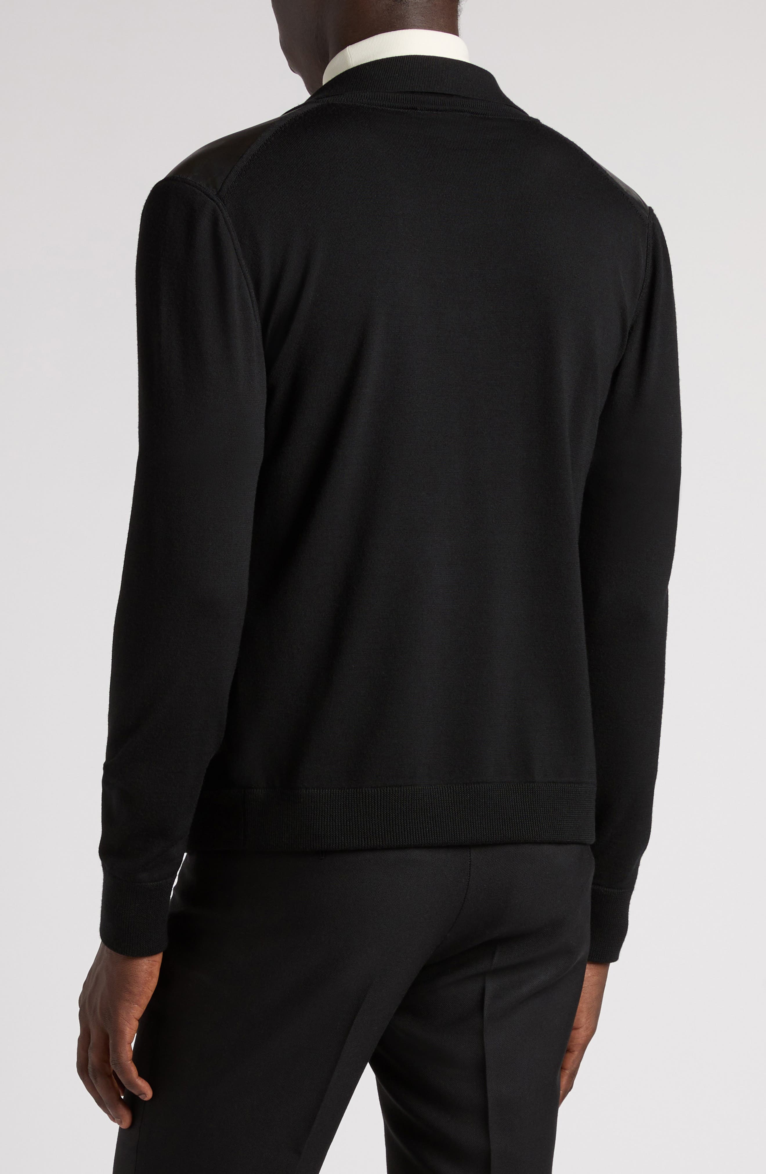 TOM FORD Mixed Media Leather & Wool Shirt Jacket in Lb999 Black at Nordstrom - 3