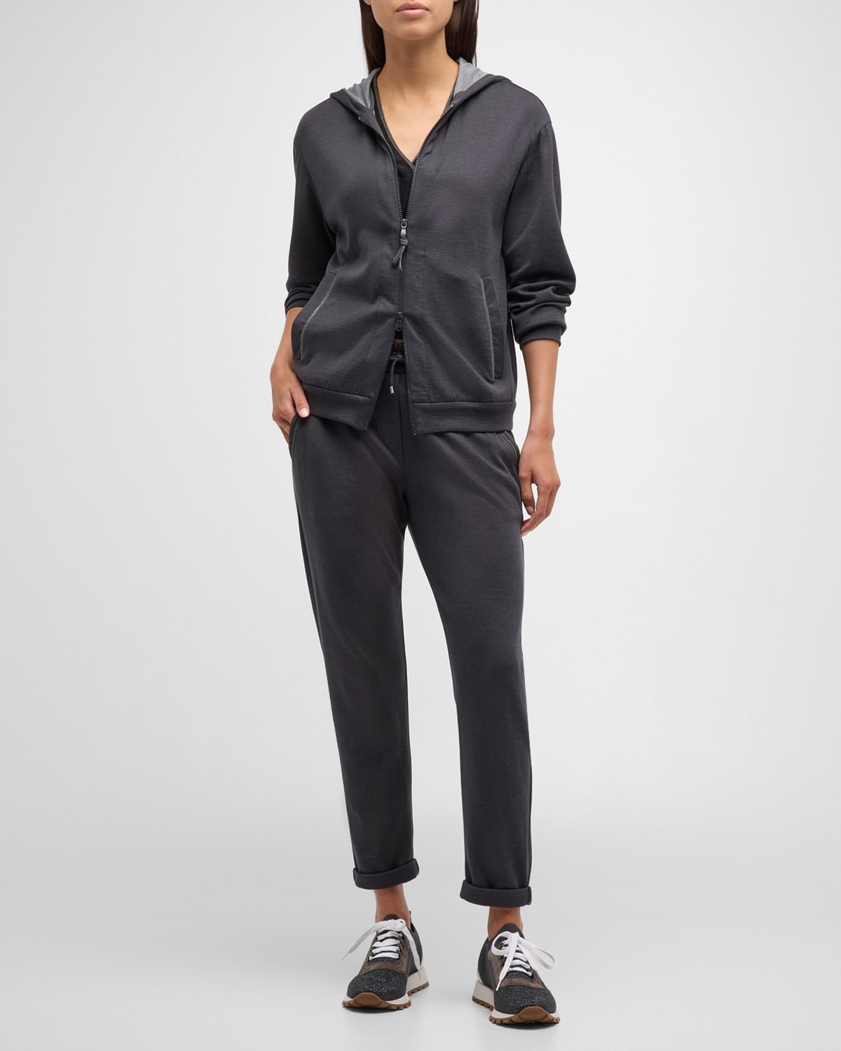 Brunello Cucinelli Cotton Silk Joggers with Monili Pocket