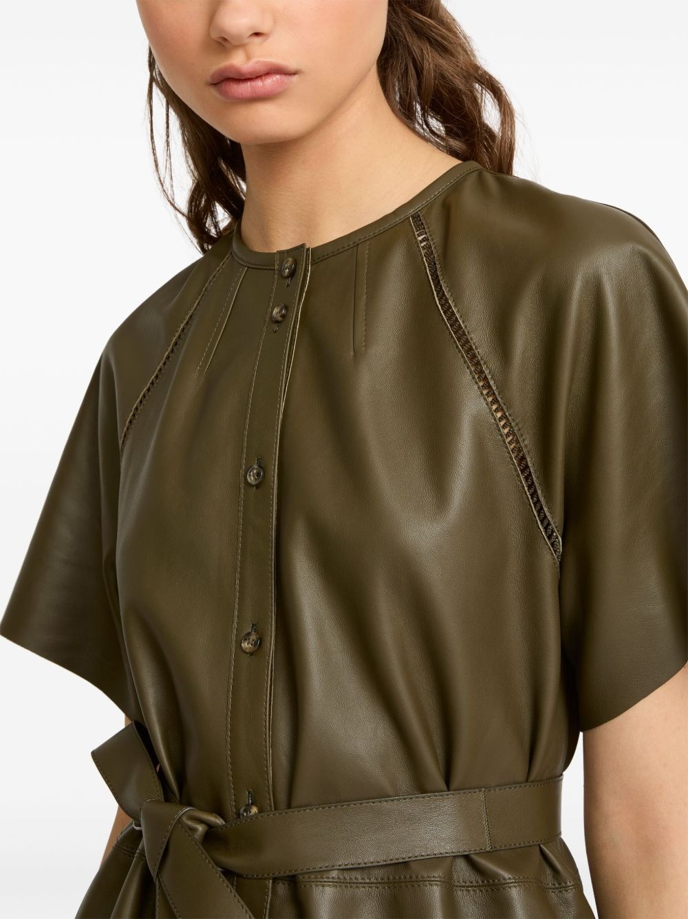 belted leather midi dress - 4
