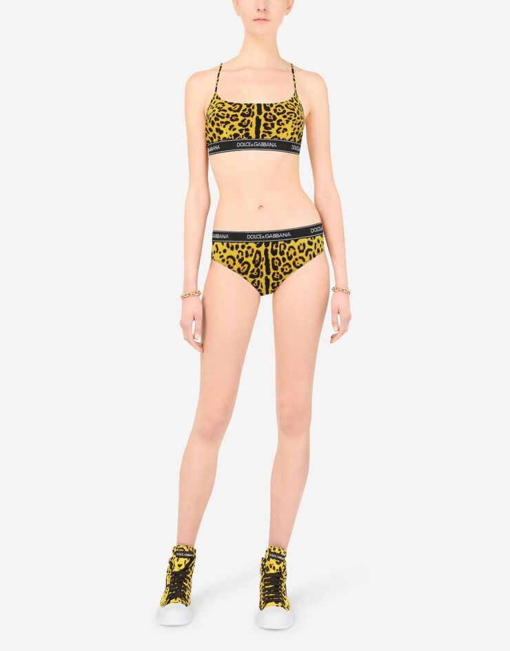 Neon leopard-print bikini with branded elastic - 2