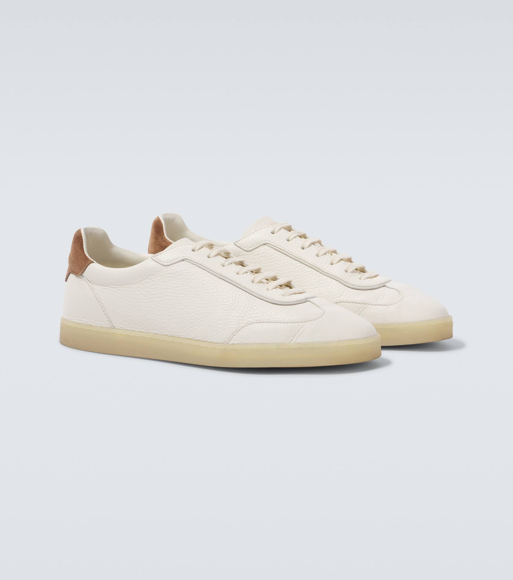 Suede-trimmed leather sneakers - 5