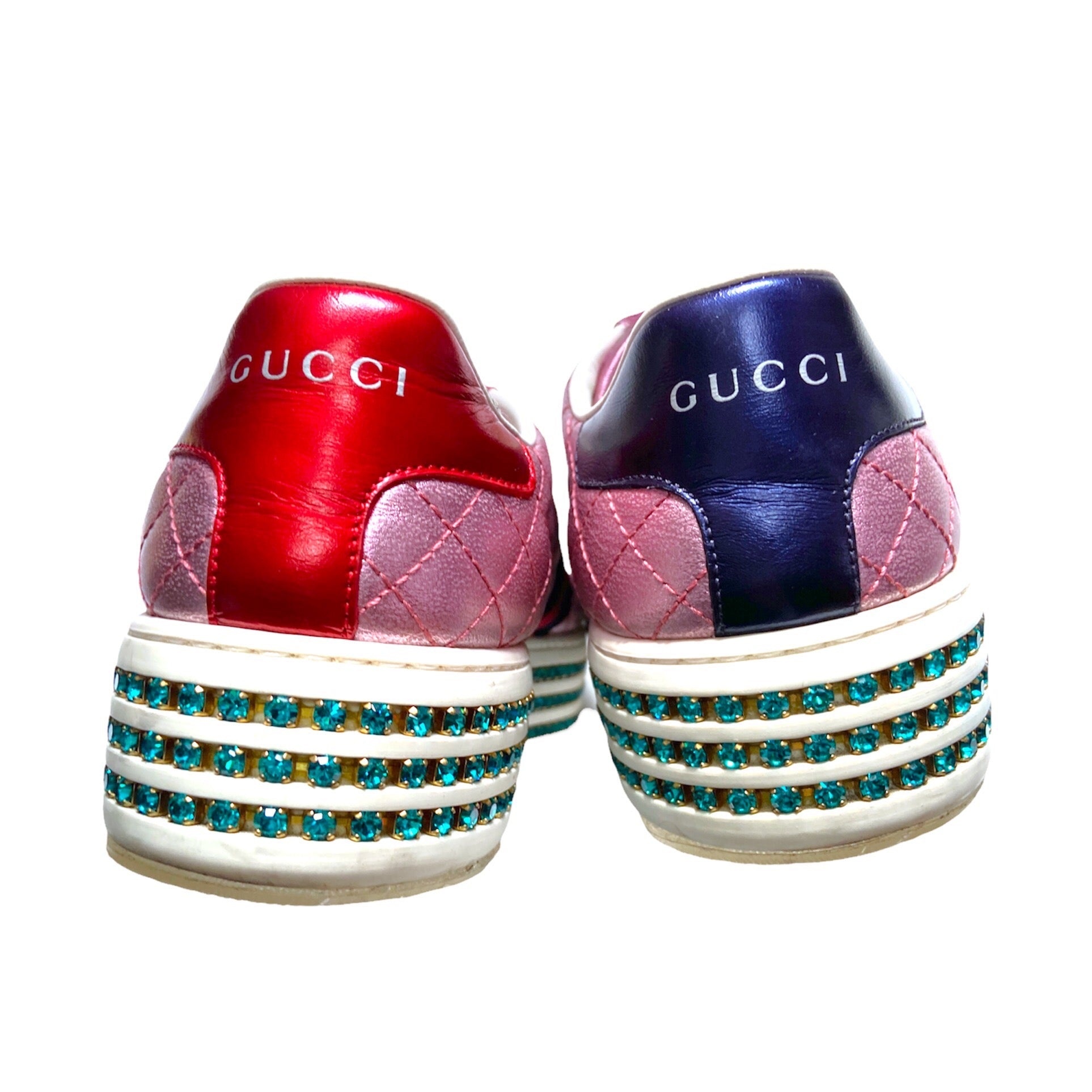 Gucci Swarovski crystal embellished pink platform ace sneaker 37.5 - 4