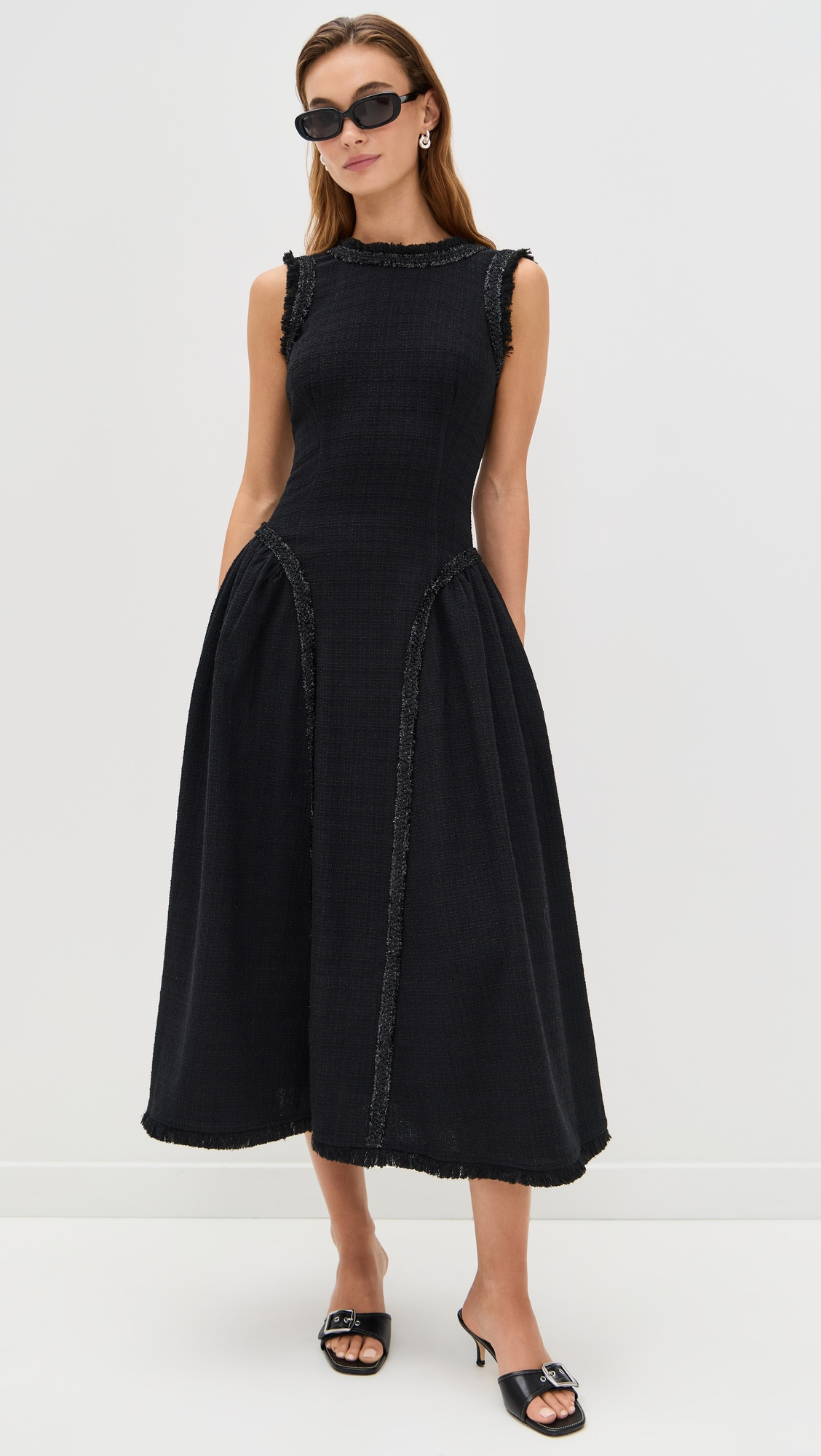 Black Boucle Sleeveless Midi Dress - 4