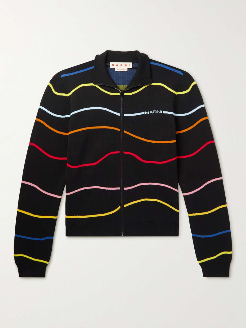 Logo-Jacquard Striped Cotton Zip-Up Sweatshirt 1