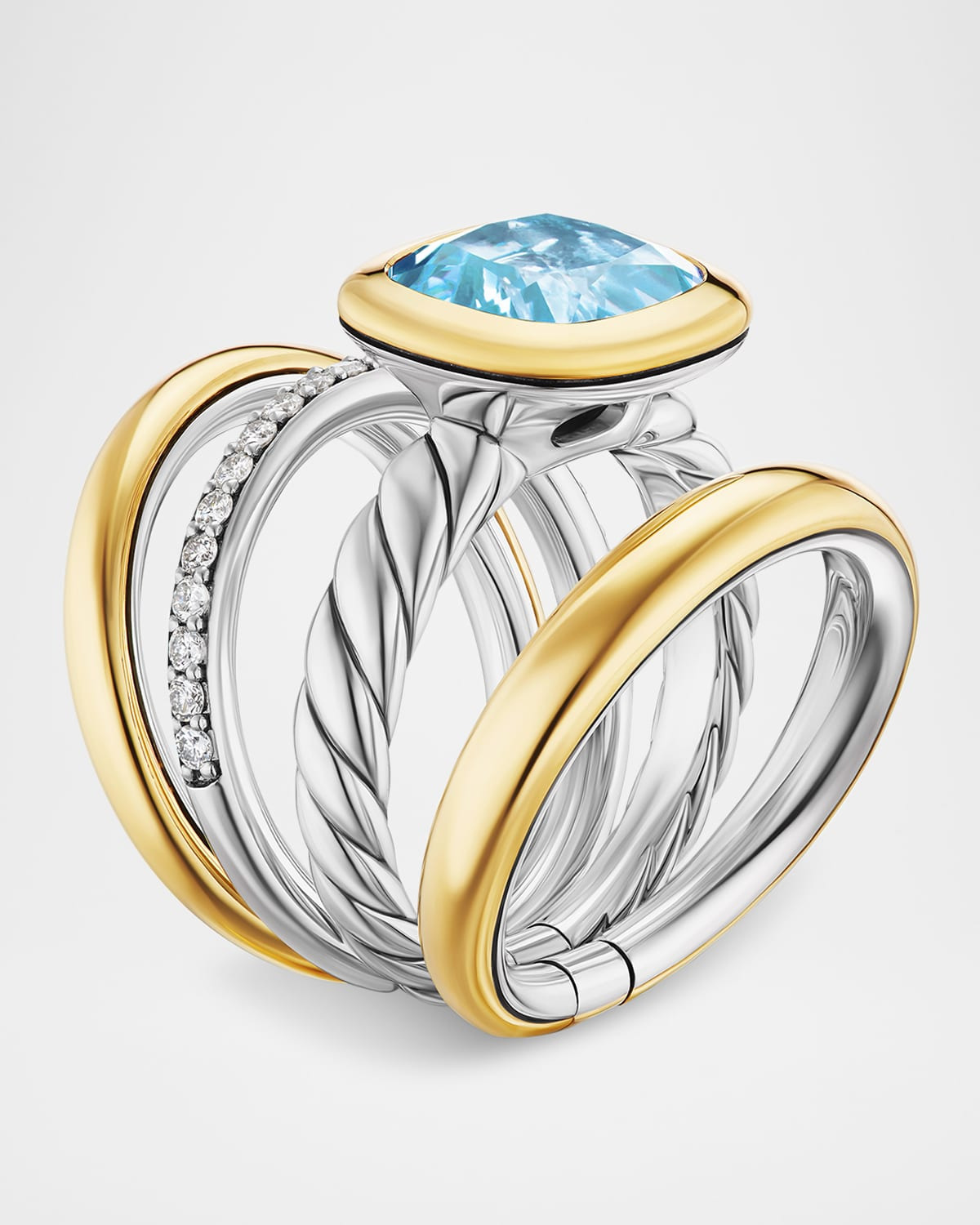 DY Mercer 4 Row Stone Ring with Diamonds in Silver and 18K Gold - 2