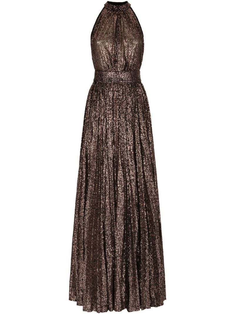 sequinned halter-neck gown - 1