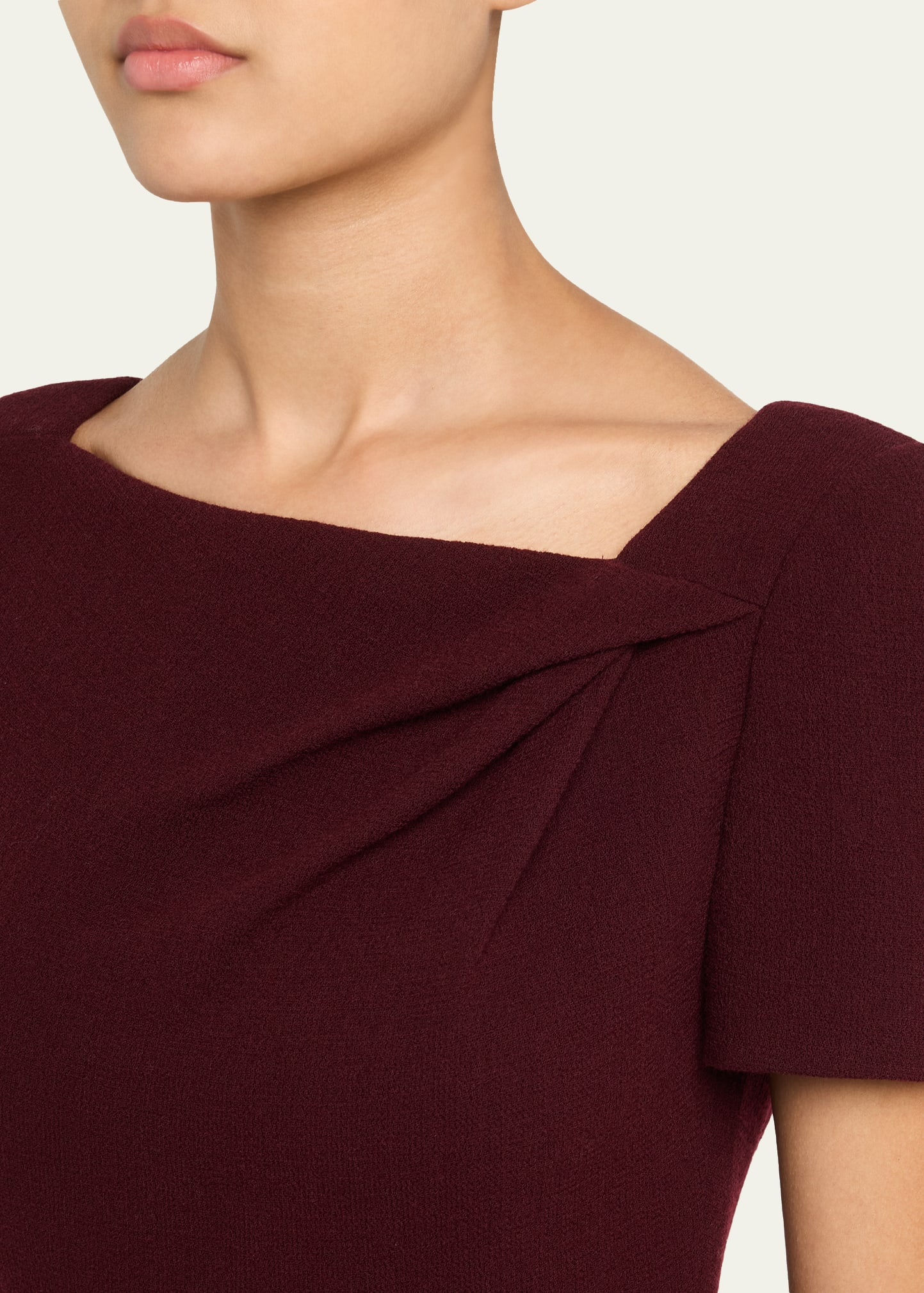 Asymmetric Twist Short-Sleeve Wool Crepe Dress - 5