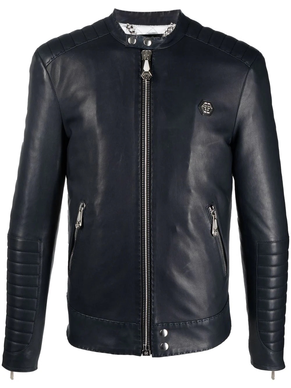 embroidered leather jacket - 1