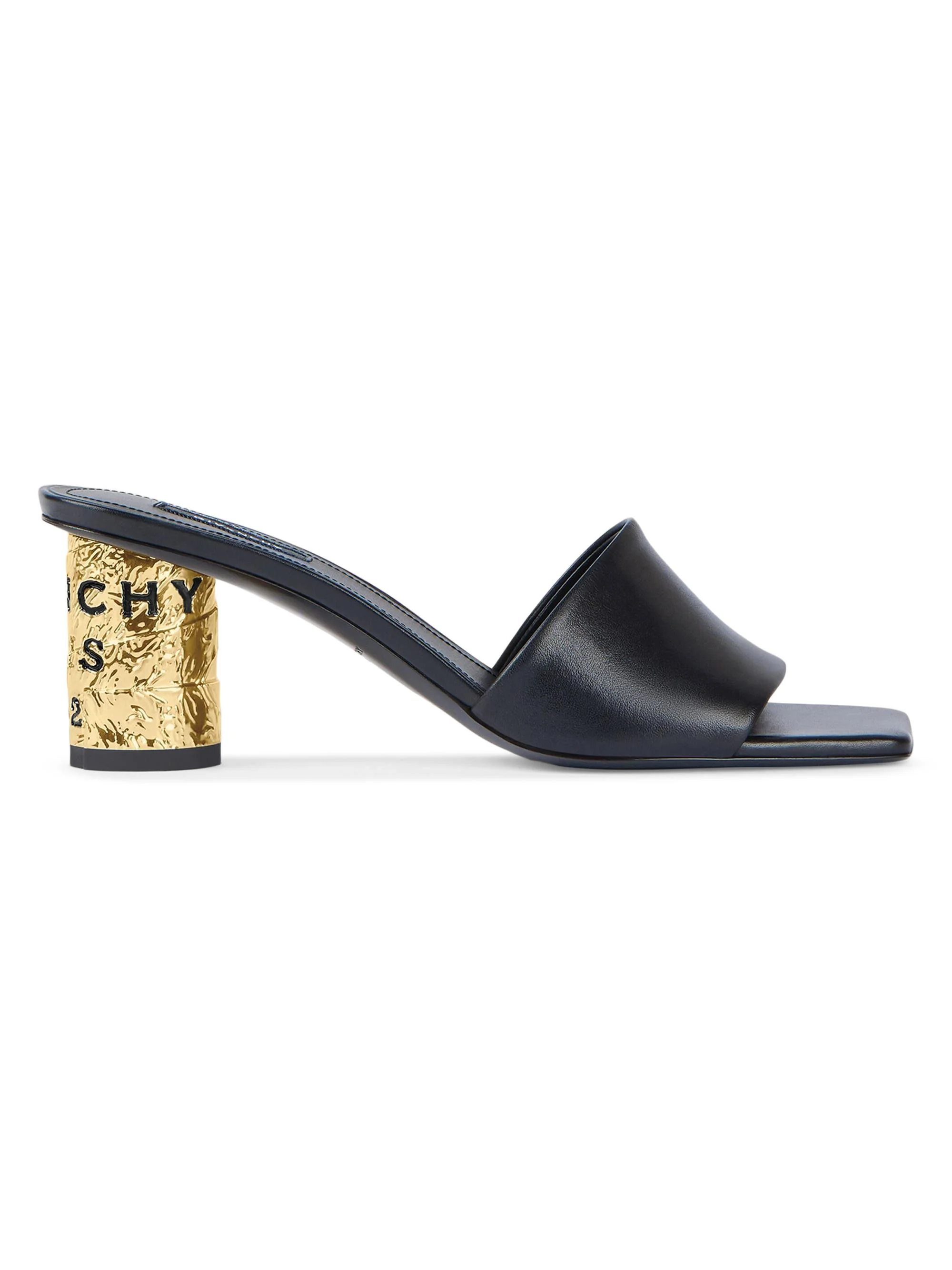 Women's Tape Heeled Mules in Leather - Black - 1