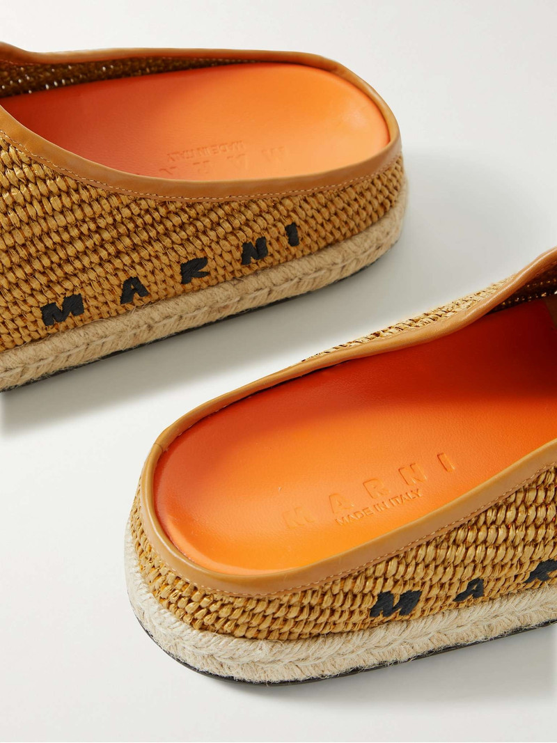 Fussbett Leather-Trimmed Logo-Embroidered Faux Raffia Mules 6