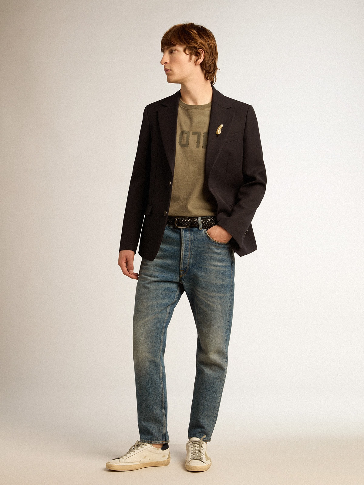 Men’s single-breasted blazer in dark blue wool gabardine - 3