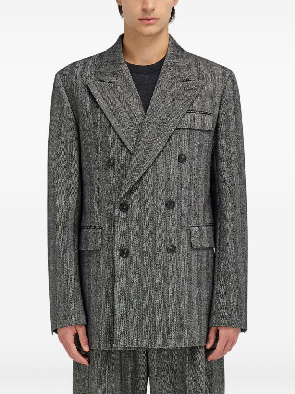 herringbone double-breasted blazer - 3