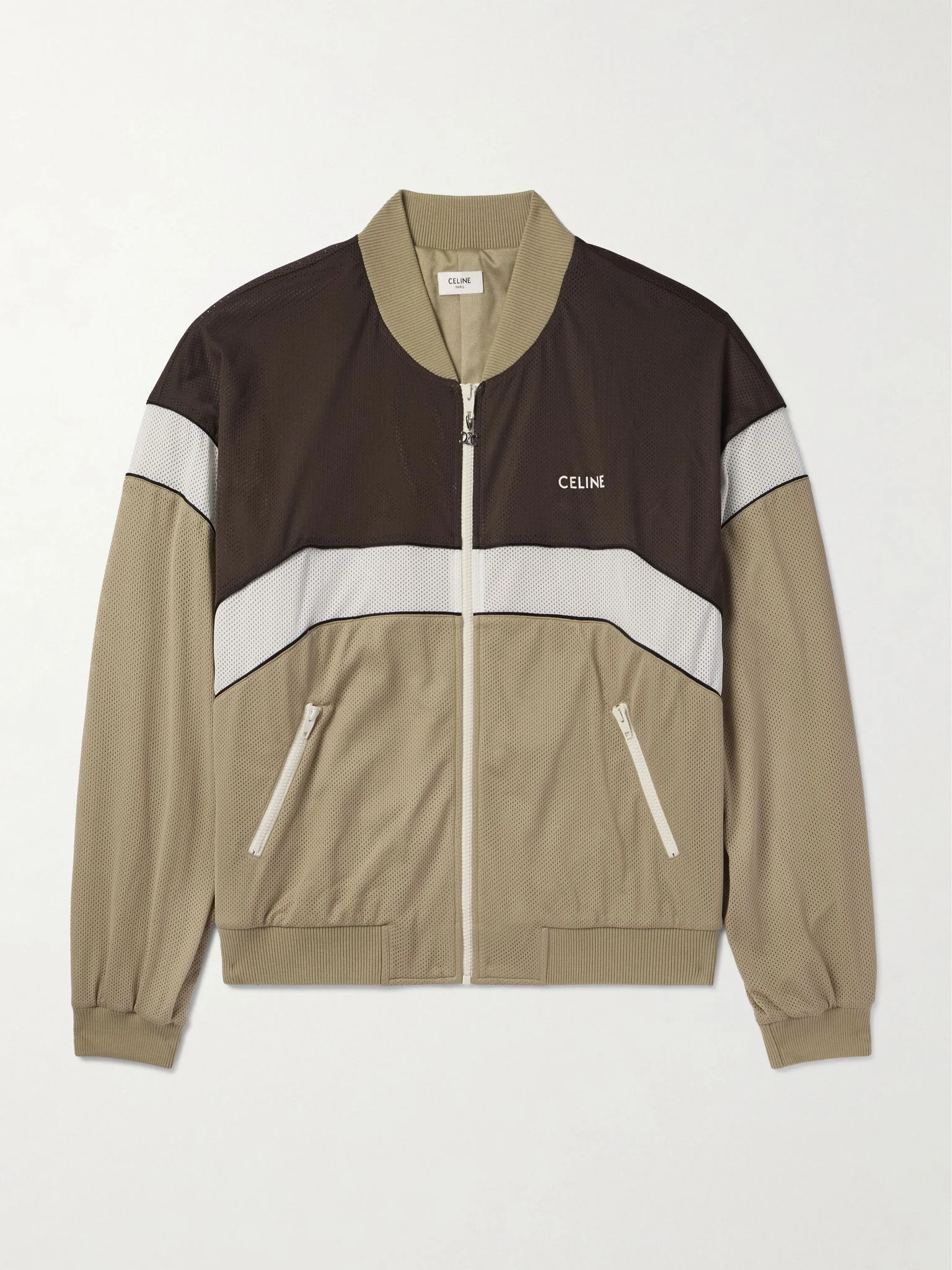 Logo-Print Colour-Block Mesh Track Jacket Brown - 1