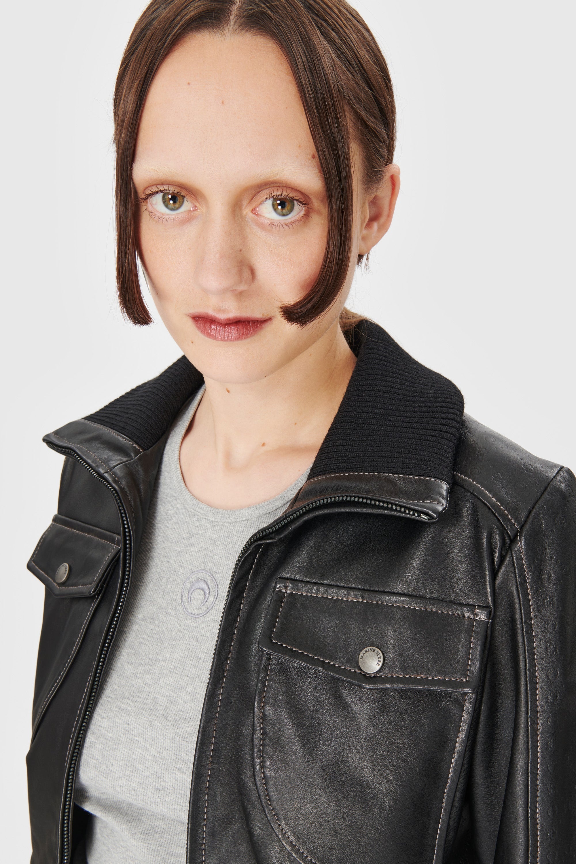 Embossed Leather Boxy Jacket - 4