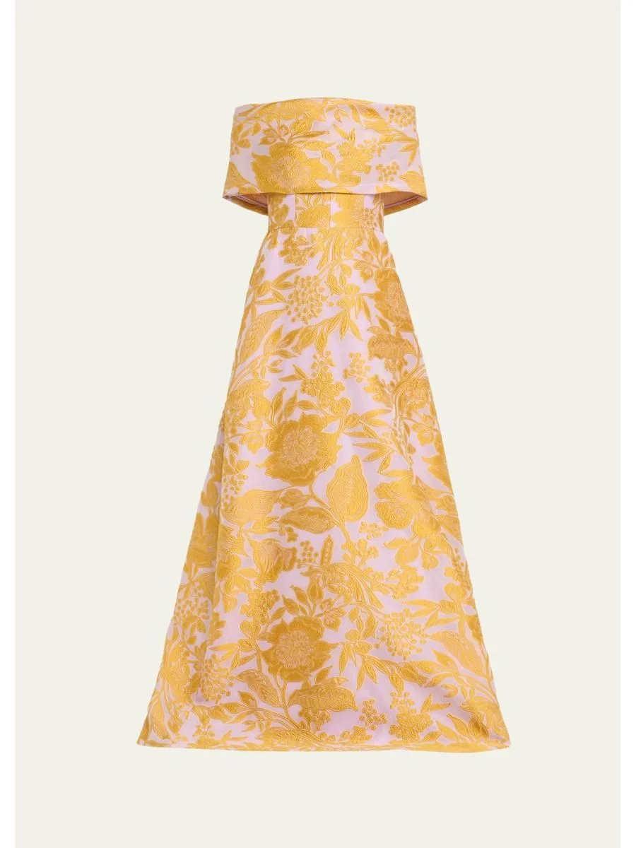 Floral Fil Coupe Off-The-Shoulder Gown - 1