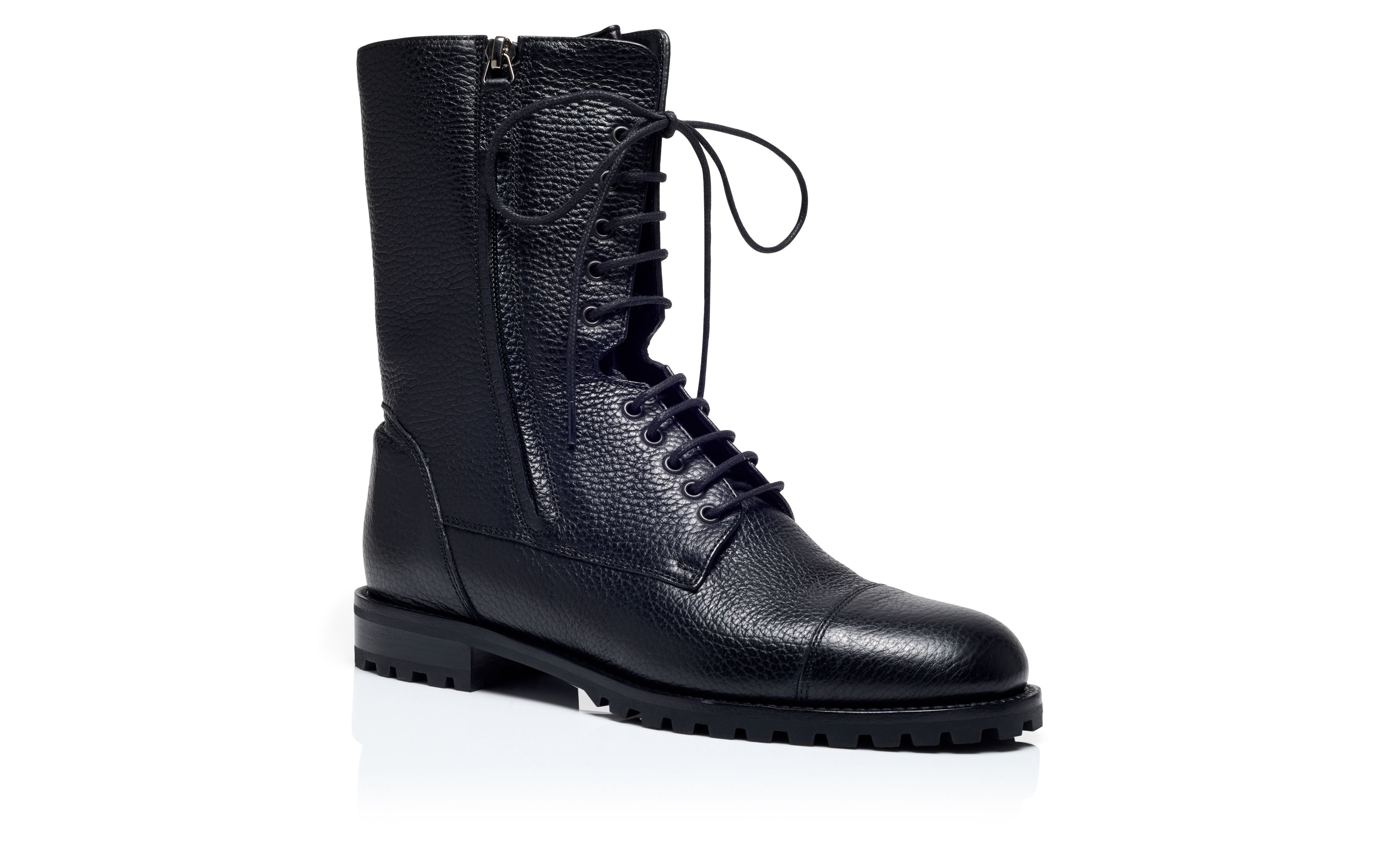 Black Calf Leather Military Boots - 3