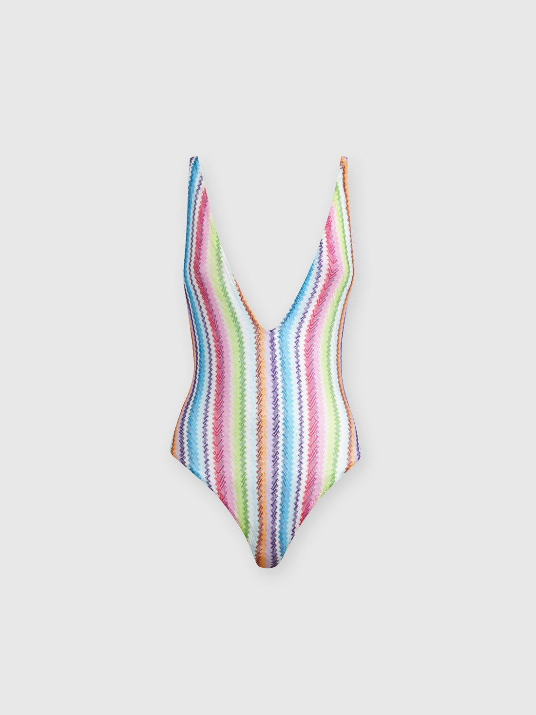 Zigzag print one-piece swimsuit with V-neckline - 1