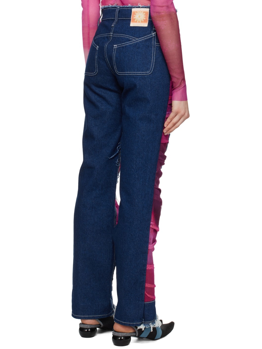 Indigo & Pink Paneled Jeans - 3