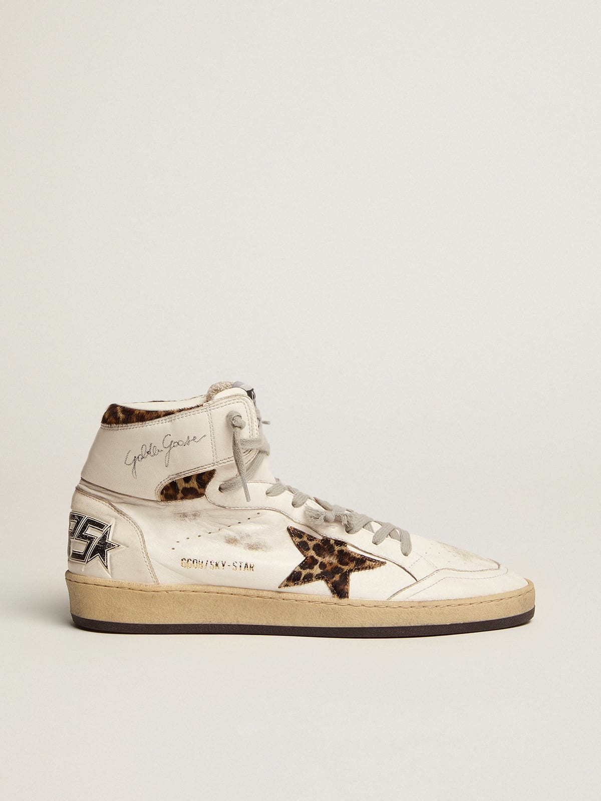 Sky-Star sneakers with signature on the ankle and leopard-print pony skin inserts - 1