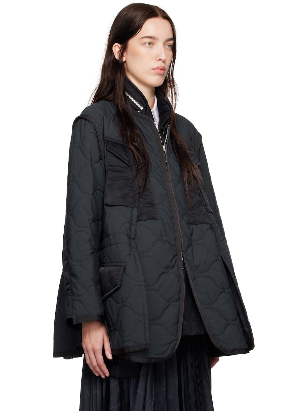 Navy & Black Rip Stop Quilted Coat - 2