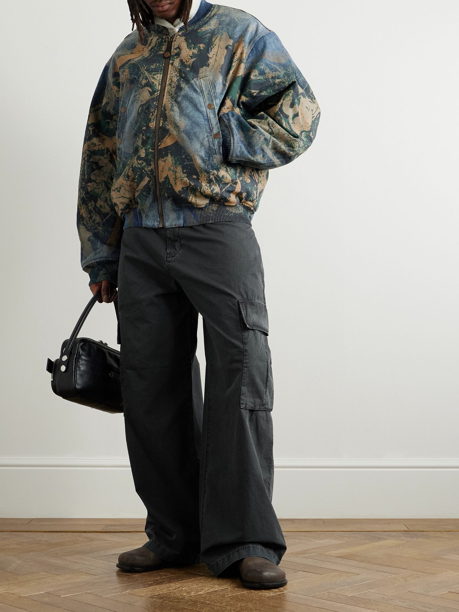 Wide-Leg Logo-Embroidered Cotton-Ripstop Cargo Trousers Black - 2