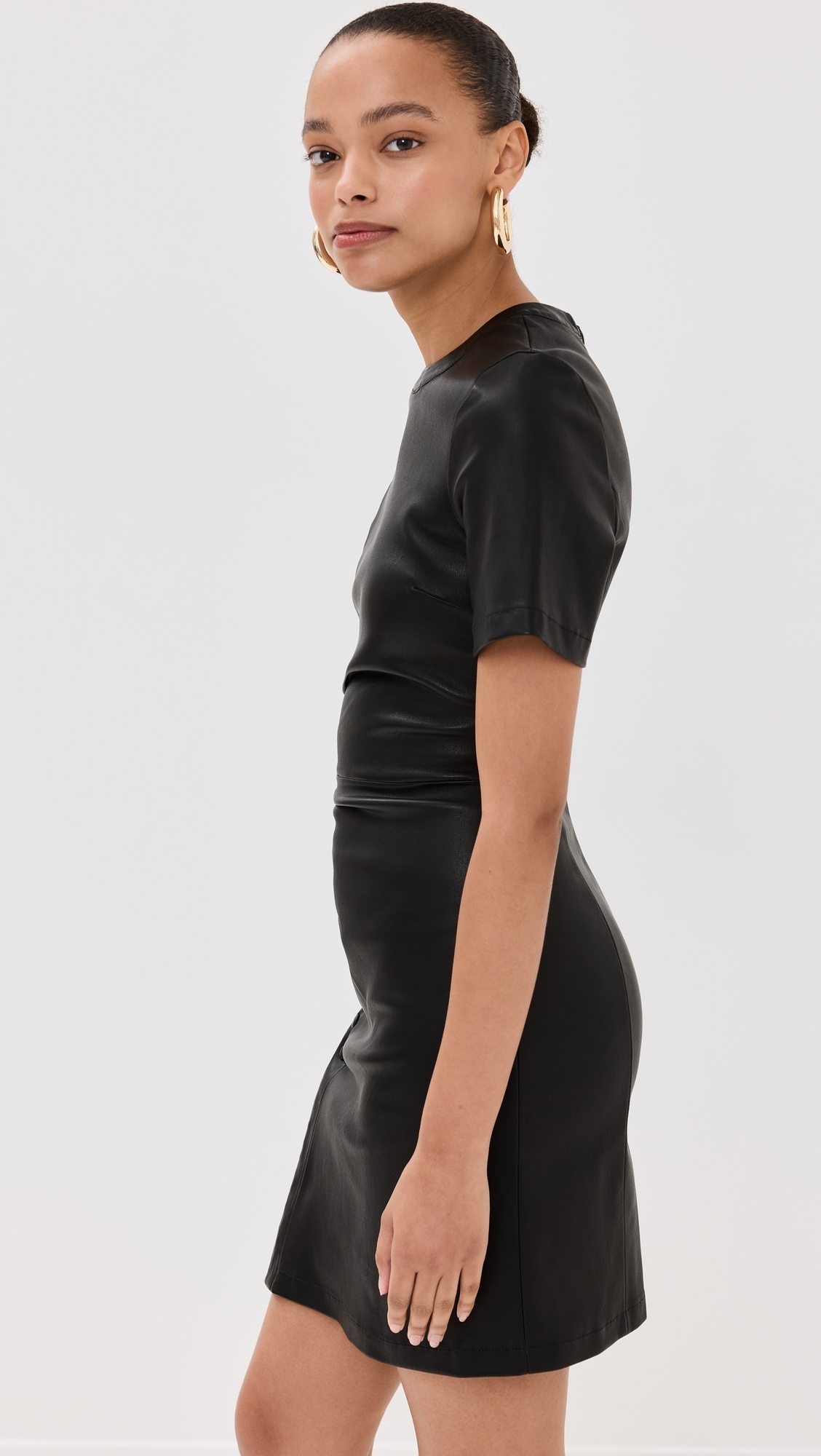 Short Gathered Dress in Lambskin - 3