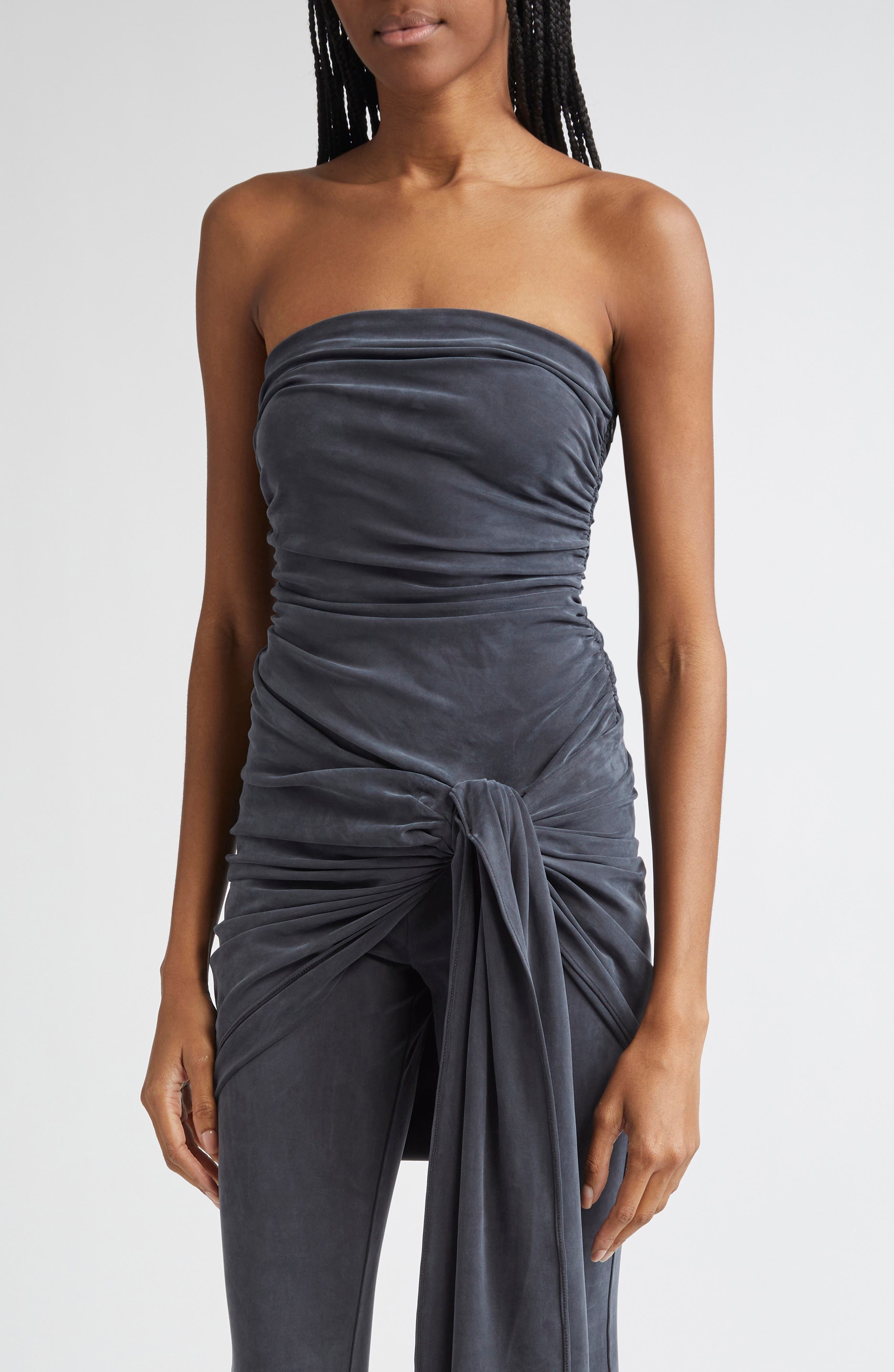 Alexander Wang Prestyled Strapless Wrap Crop Jumpsuit in Grey at Nordstrom - 4
