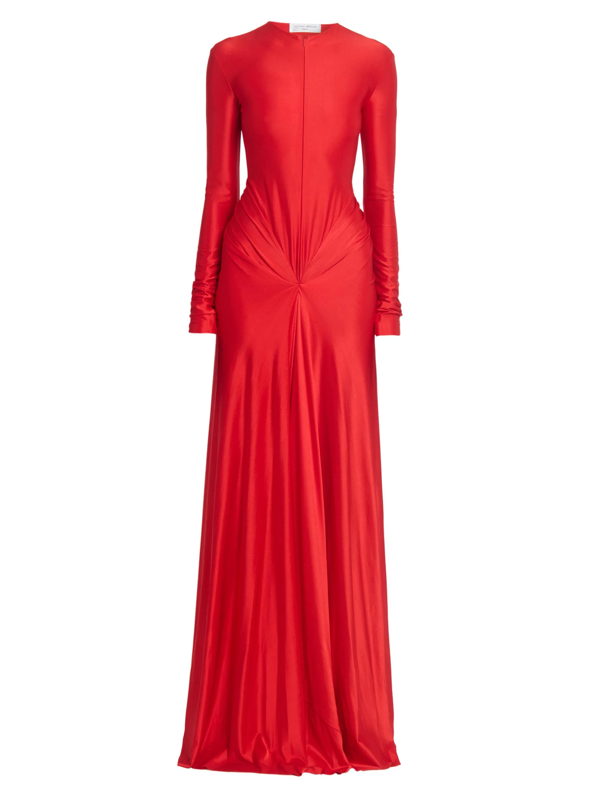 Women's Zip-Front Draped Long-Sleeve Gown - Cardinal Red - 1