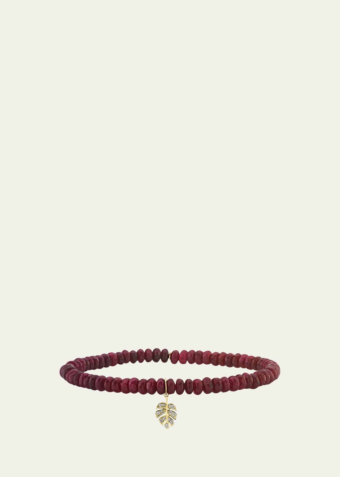 14K Tiny Monstera Leaf Charm on Dark Red Jade Bracelet - 1