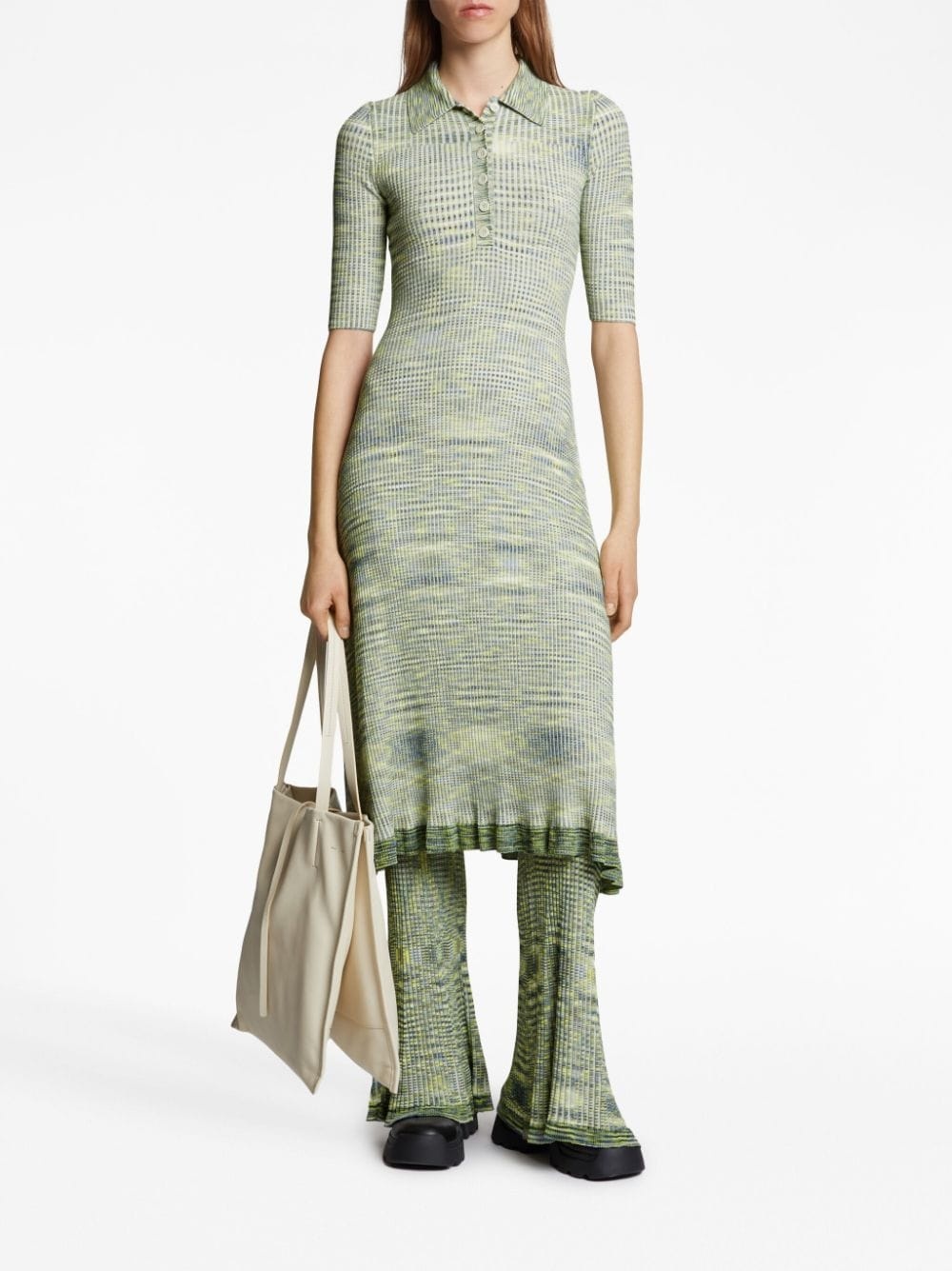 Space Dye ribbed-knit polo dress - 2