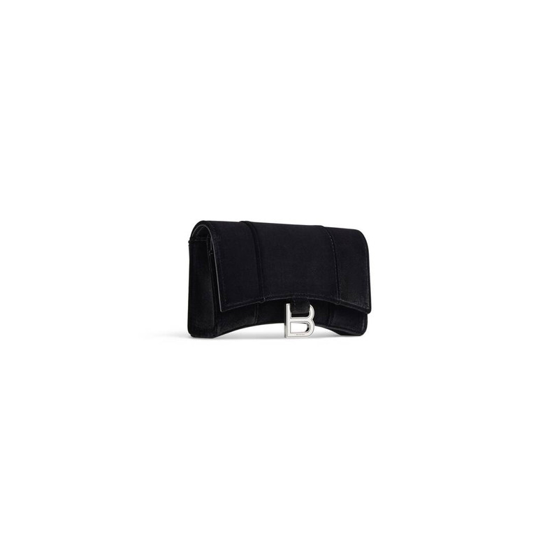 BALENCIAGA Women's Hourglass Wallet On Chain Velvet Jersey in Black outlook