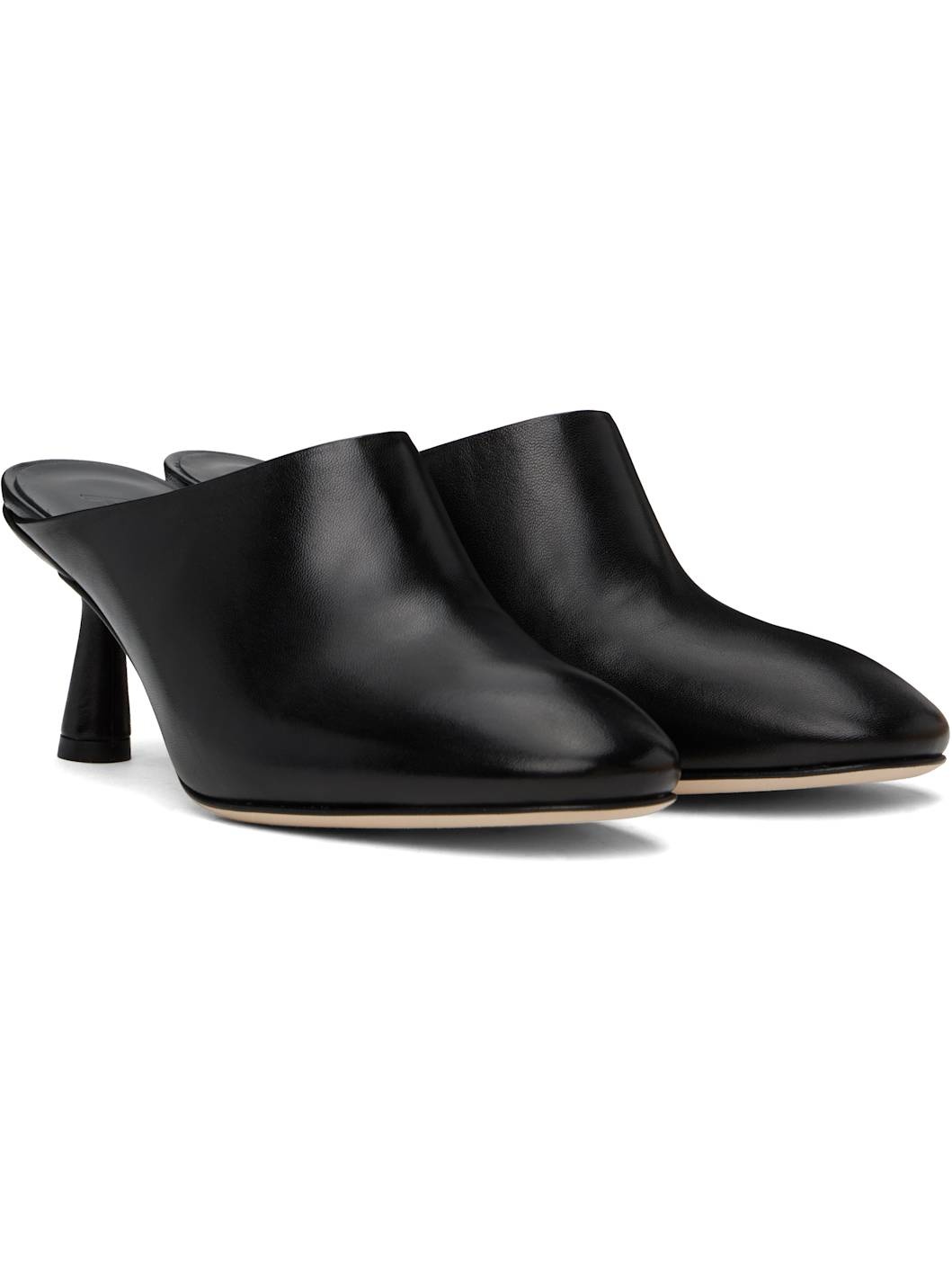 Black Mila Nappa Leather Heels - 4