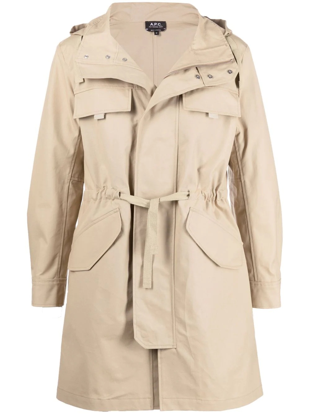 hooded drawstring parka coat - 1