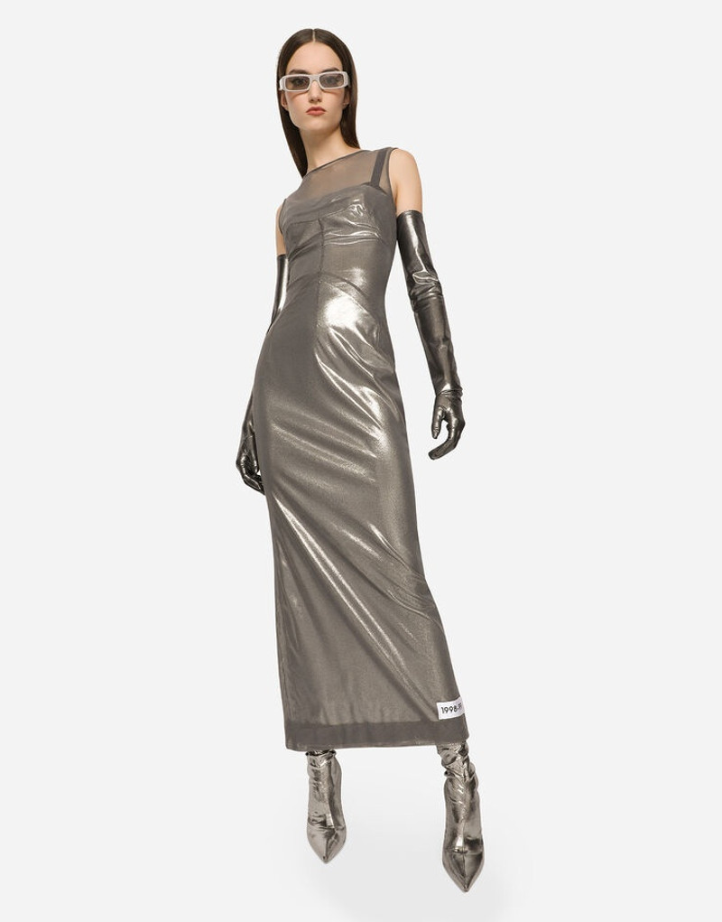 Long foiled jersey and tulle dress 8