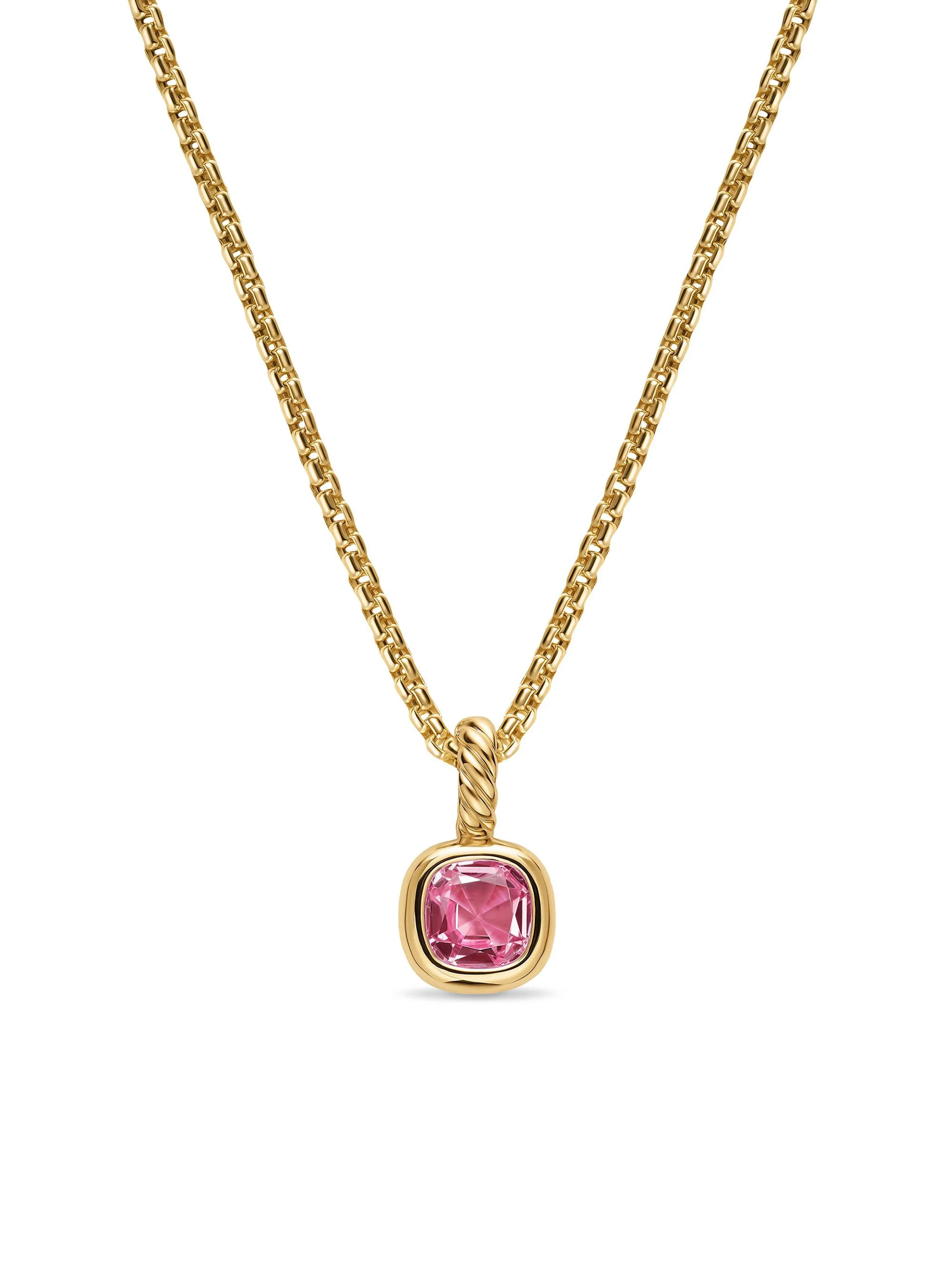 Women's Mini Cushion Cut Amulet in 18K Yellow Gold - Pink Tourmaline - 1