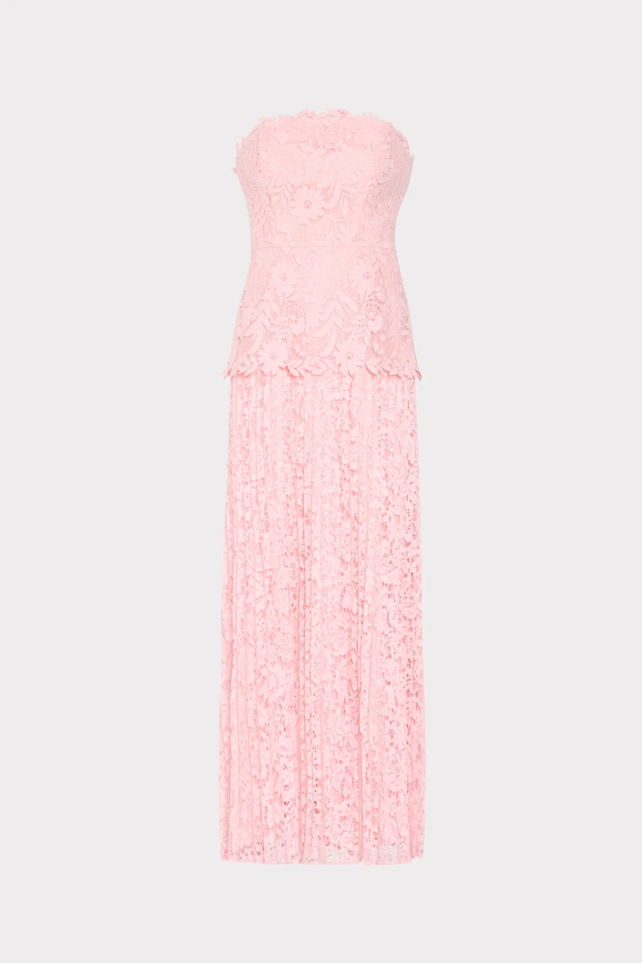 Norelle Strapless Mixed Laces Pleated Maxi Dress - 1