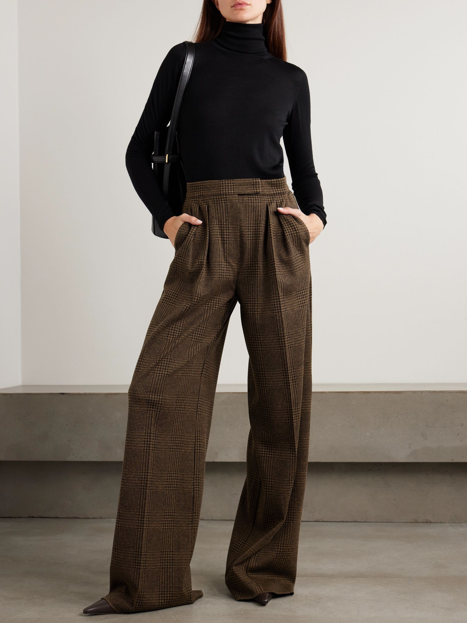 Ponza houndstooth cotton-blend wide-leg pants Brown - 2
