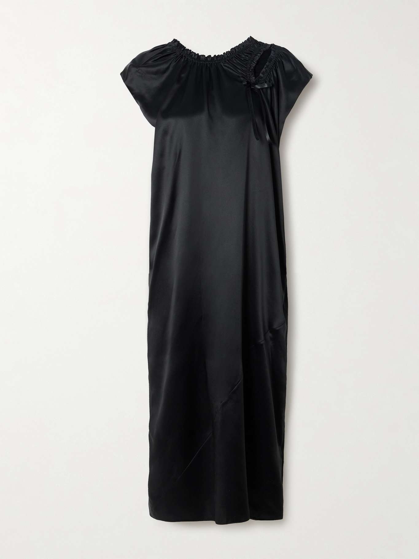 Tie-detailed ruched cutout silk-satin midi dress - 1