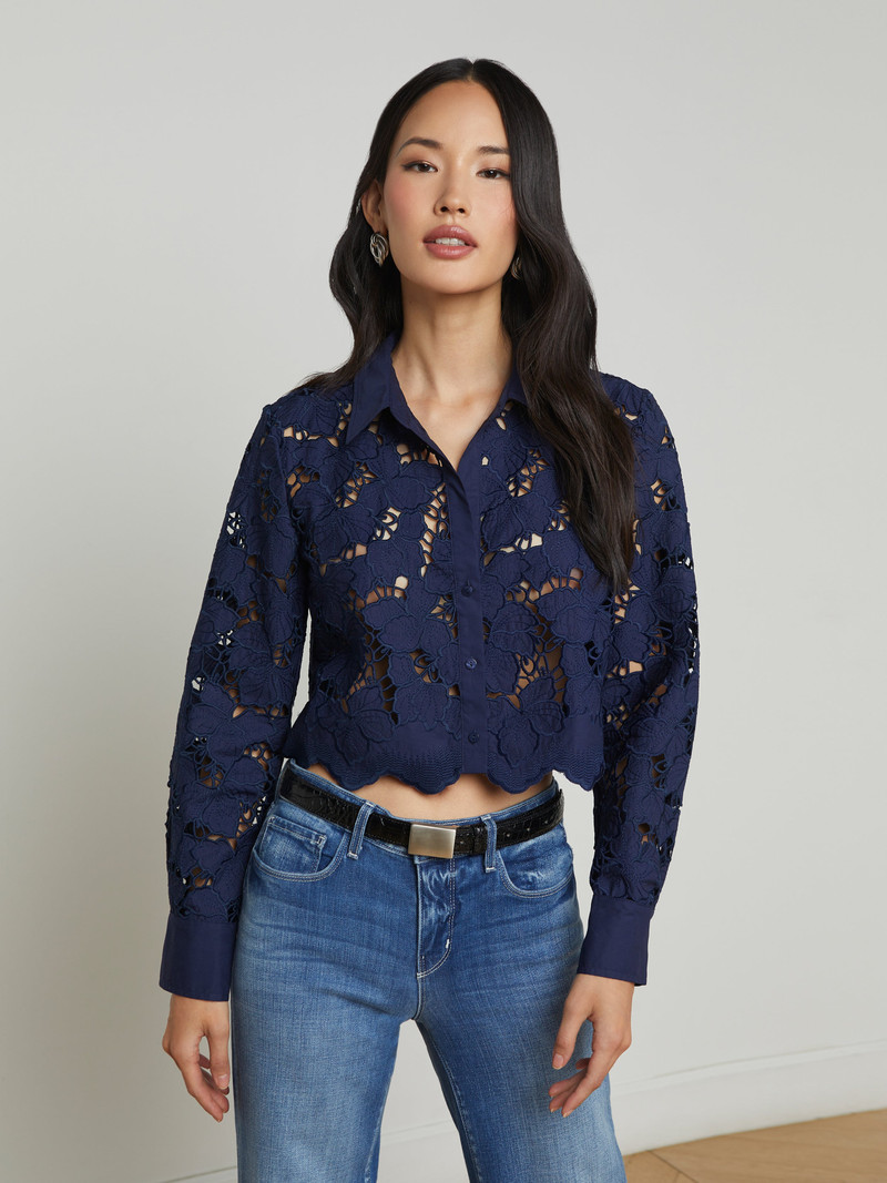 L'AGENCE Seychelle Lace Cropped Blouse outlook