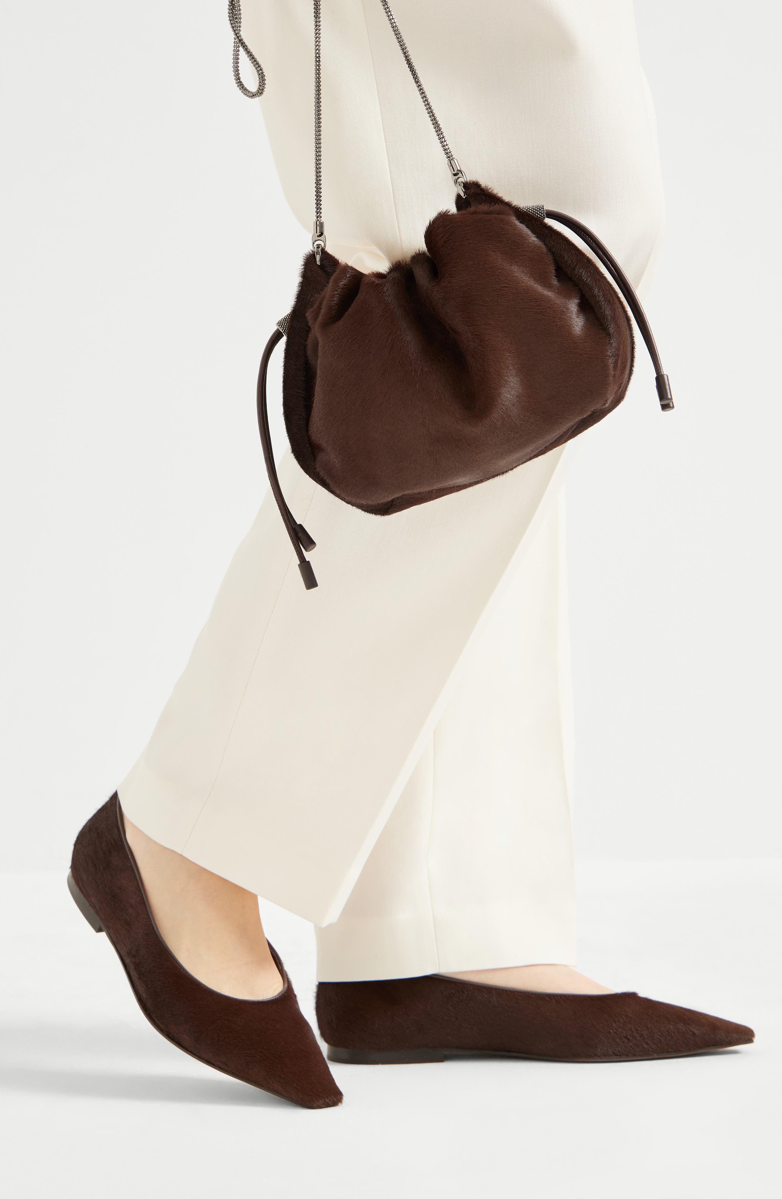 Brunello Cucinelli Calf hair Mellow mini bucket bag in Brown at Nordstrom - 3