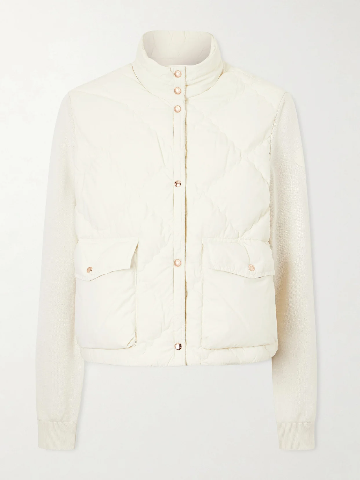 Cropped Knitted And Padded Quilted Shell Down Cardigan - 1