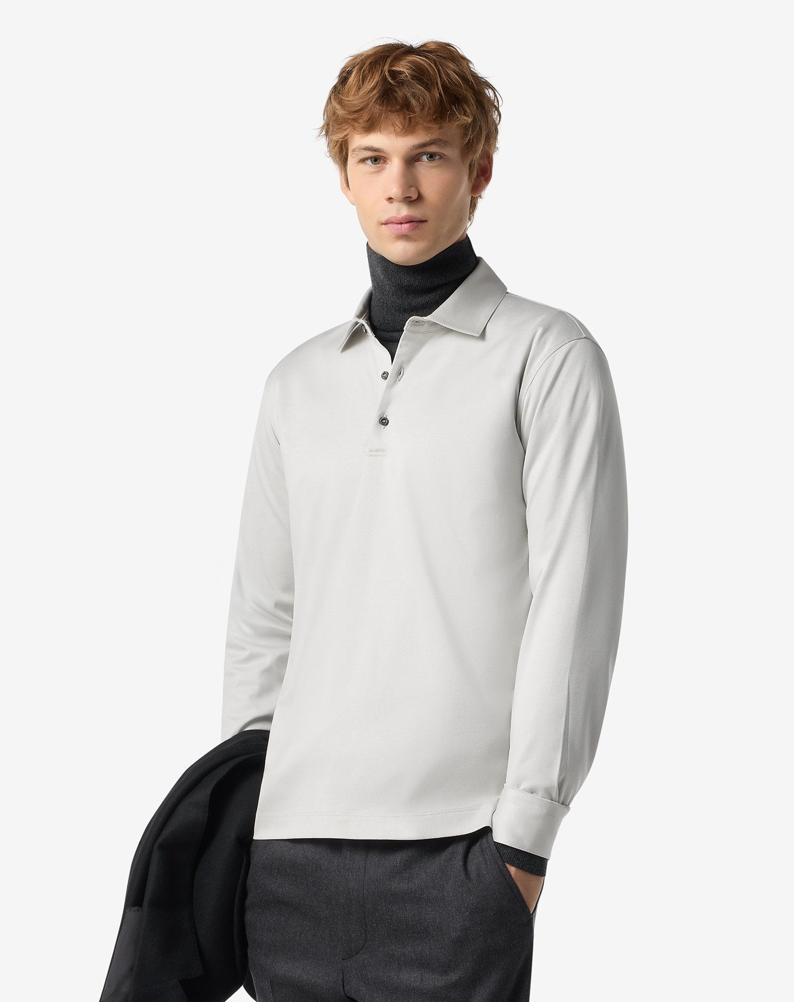 White button-up Supima cotton jersey polo shirt - 2