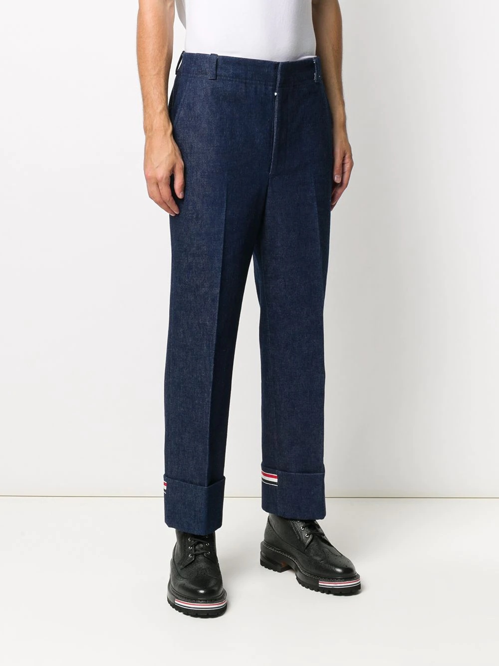 deconstructed washed denim tailored trousers - 3