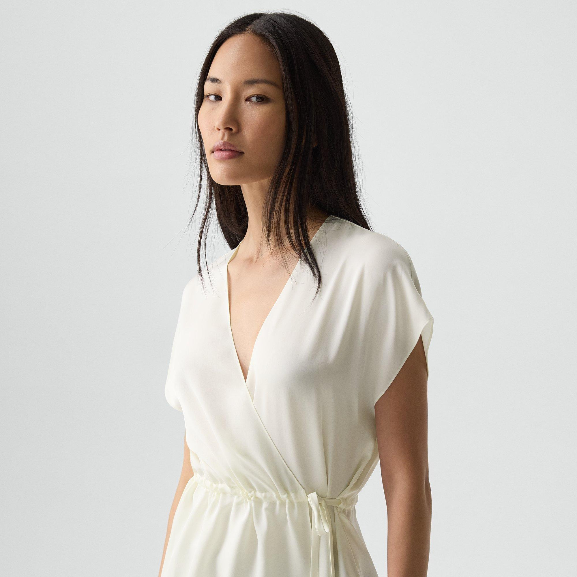 Short-Sleeve Wrap Top in Silk Georgette - 5