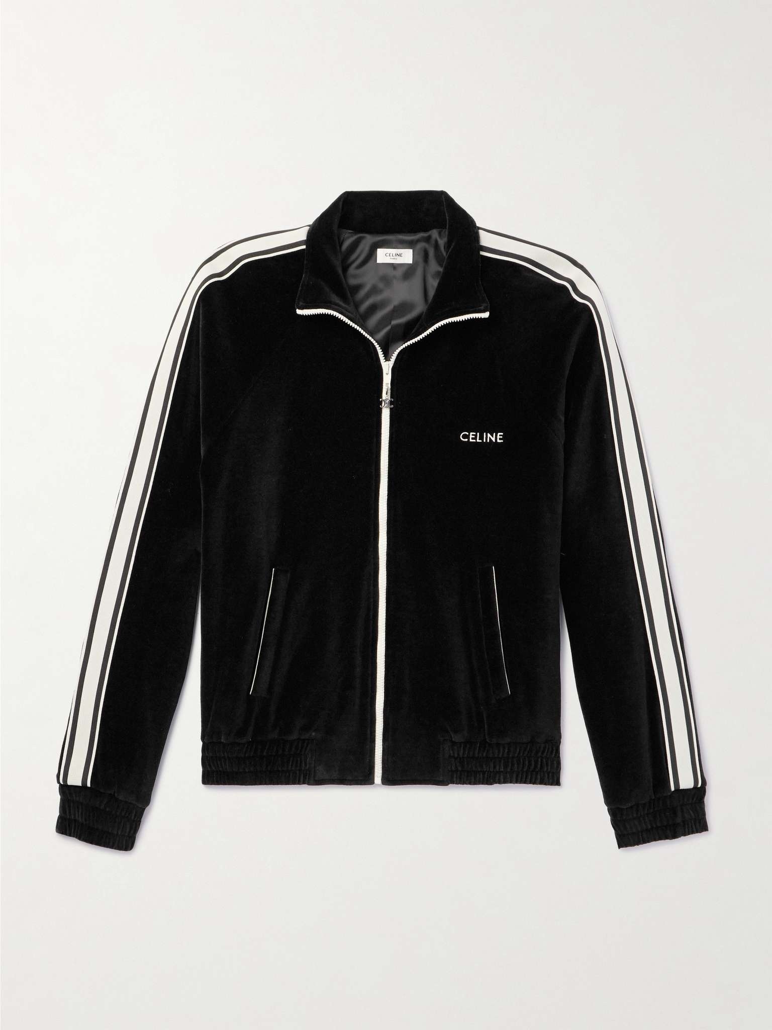 Logo-Embroidered Striped Cotton-Blend Velvet Track Jacket - 1