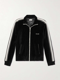 CELINE Logo-Embroidered Striped Cotton-Blend Velvet Track CELINE Logo-Embroidered Striped Cotton-Blend Velvet Track