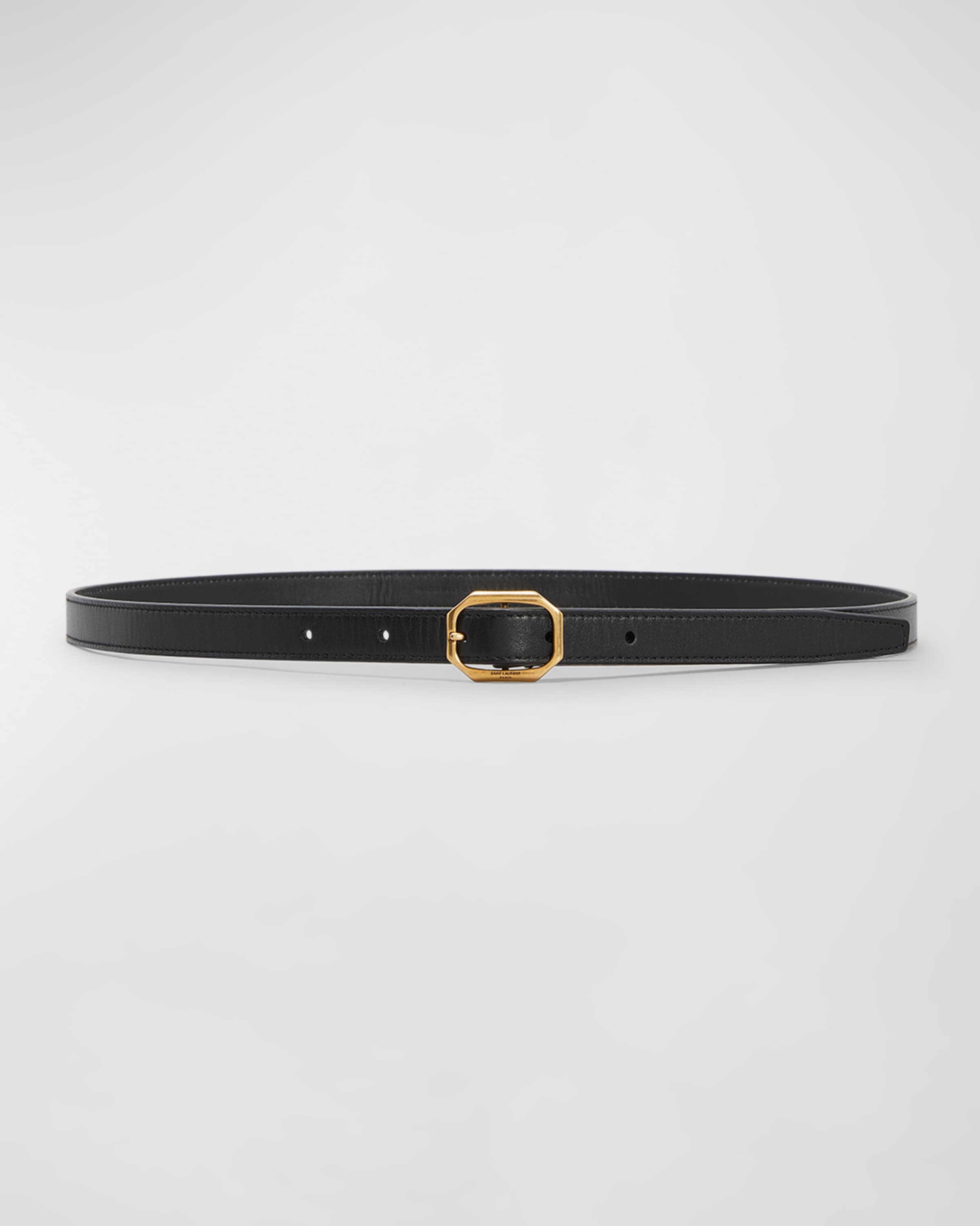 Skinny Leather Belt With Beveled Buckle - 1
