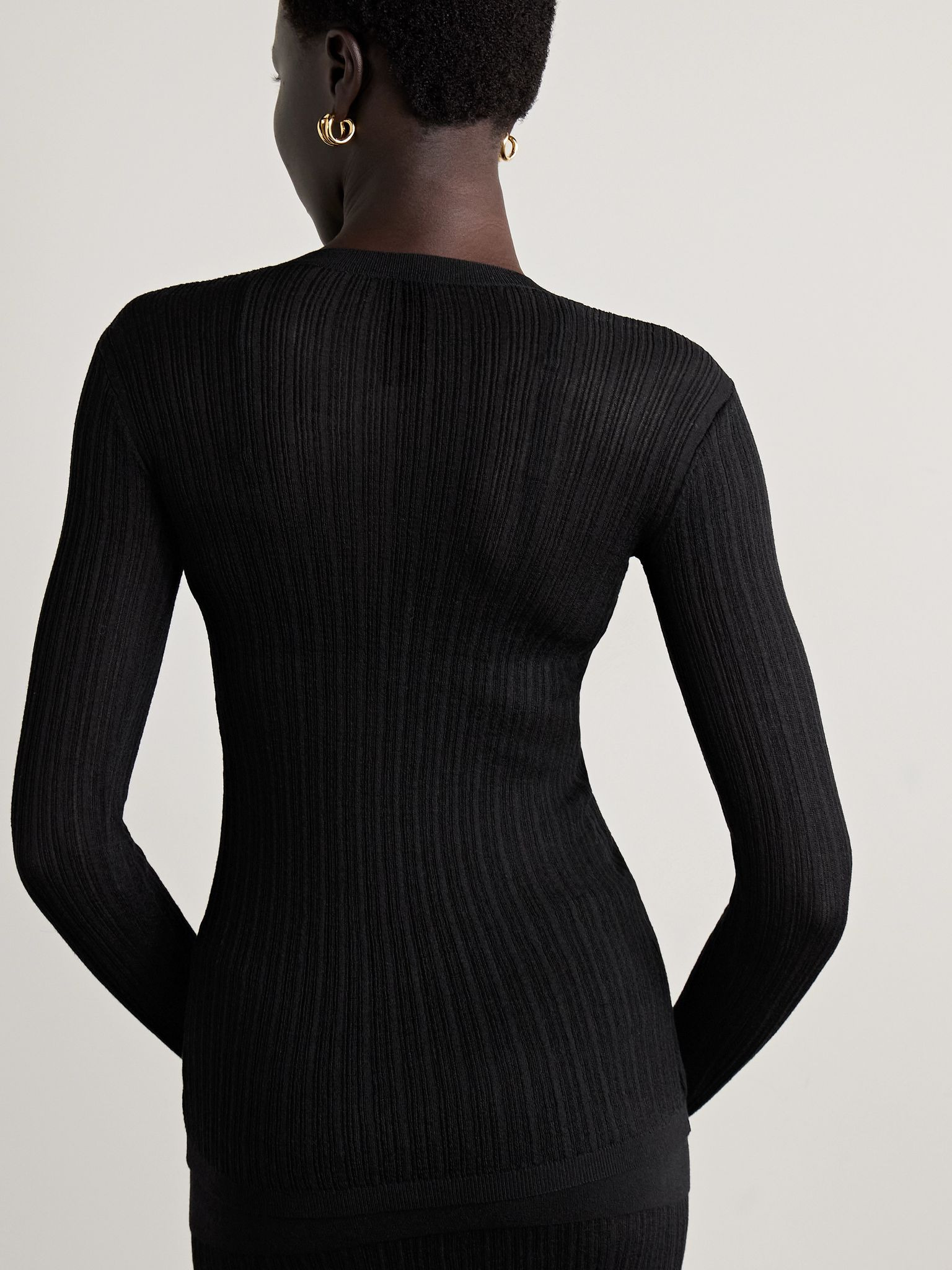 Sheer Knit Long Sleeve Henley - Onyx Black - 4
